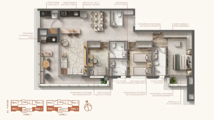 Planta tipo 108m²
